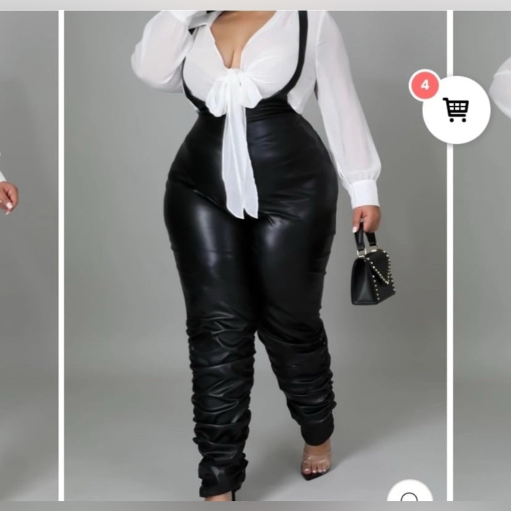 Chic Black Faux Leather Overalls